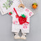 Round neck floral strawberry strap two piece short sleeve suit